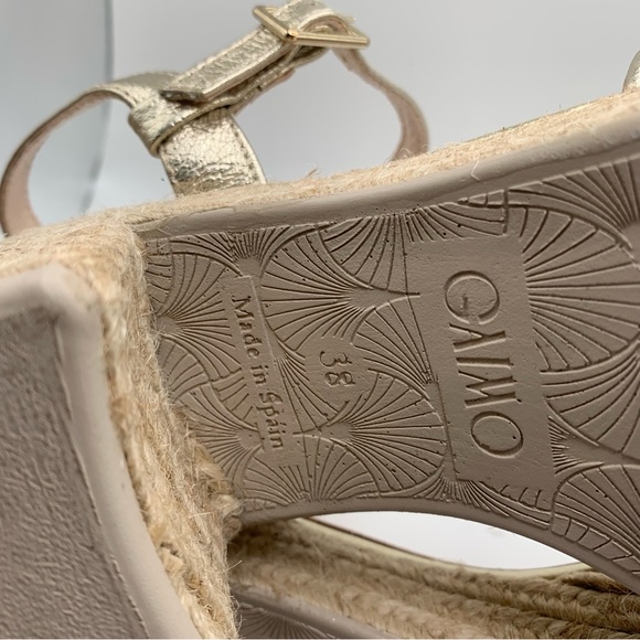 Eric Michael argento Sandals gold platform ankle strip Spain size 38 US 7.5 786 - Picture 11 of 11